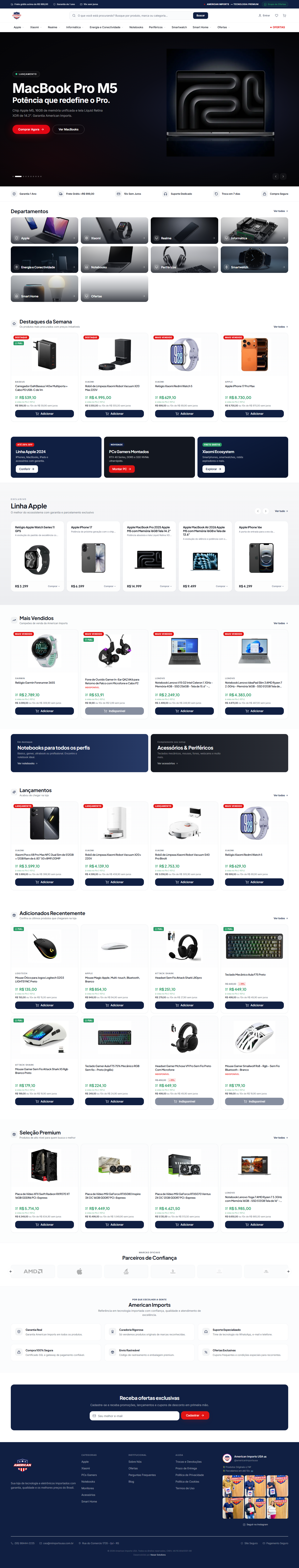 Página inicial do e-commerce American Imports com catálogo de tecnologia
